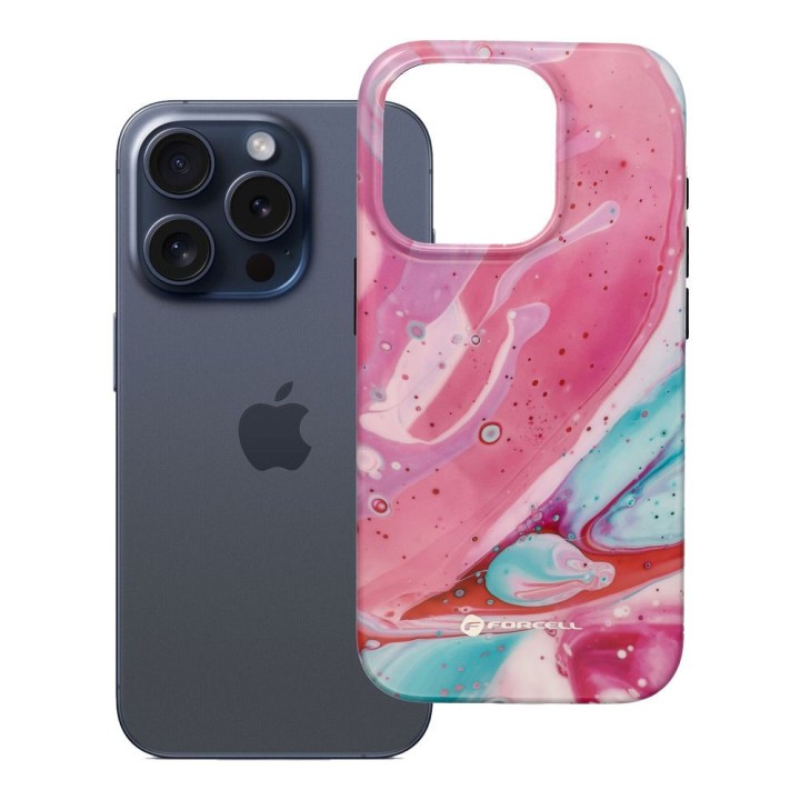 Чехол для iPhone 15 PRO Forcell F-Protect Mirage совместимый с MagSafe Military Drop-Test pink marble