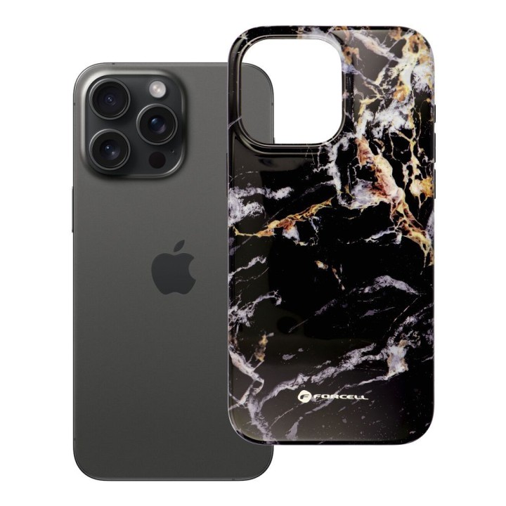 Etui na iPhone 15 PRO MAX Forcell F-Protect Mirage zgodne z MagSafe Military Drop-Test black marble