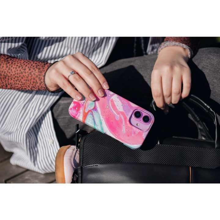 Case for iPhone 15 Forcell F-Protect Mirage MagSafe compatible Military Drop-Test pink marble