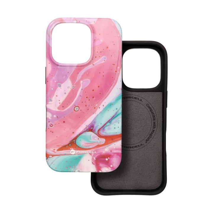Case for iPhone 15 Forcell F-Protect Mirage MagSafe compatible Military Drop-Test pink marble