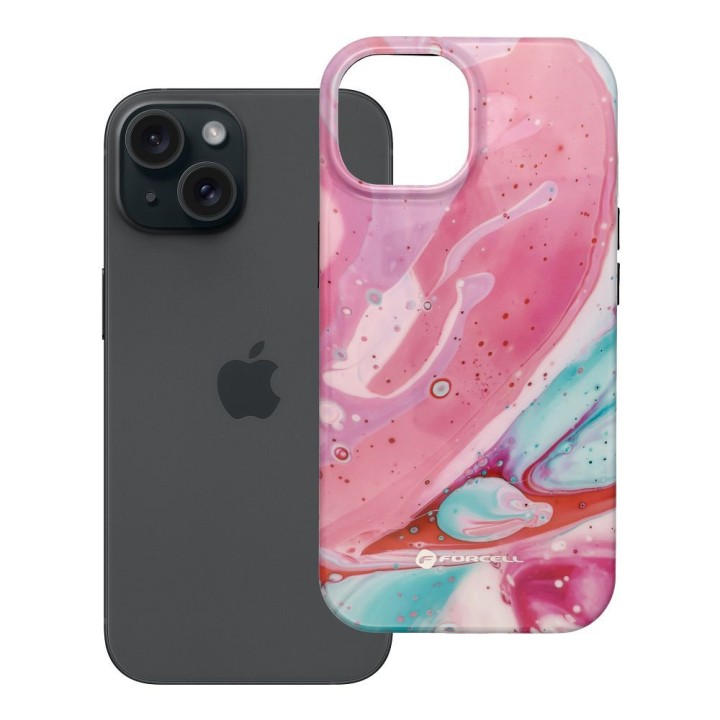 Case for iPhone 15 Forcell F-Protect Mirage compatible with MagSafe Military Drop-Test pink marble