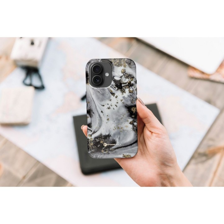 Case for iPhone 15 Forcell F-Protect Mirage compatible with MagSafe Military Drop-Test silver fog