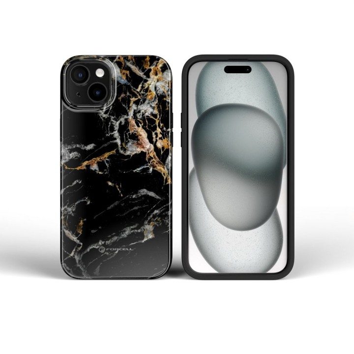 Case for iPhone 15 Forcell F-Protect Mirage compatible with MagSafe Military Drop-Test black marble