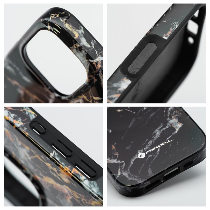 Case for iPhone 15 Forcell F-Protect Mirage compatible with MagSafe Military Drop-Test black marble