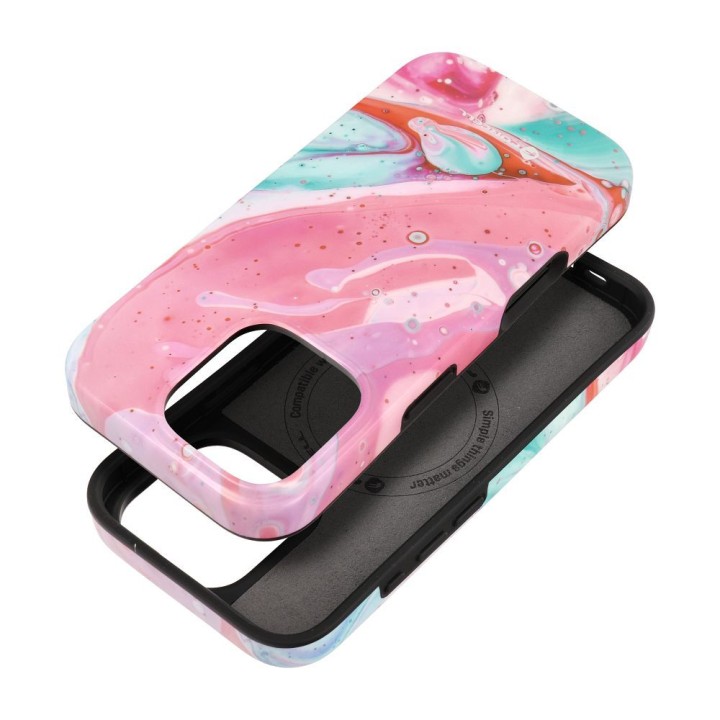 Case for iPhone 15 Forcell F-Protect Mirage MagSafe compatible Military Drop-Test pink marble