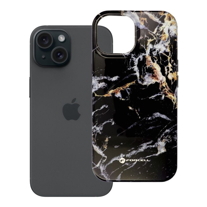 Чехол для iPhone 15 Forcell F-Protect Mirage совместимый с MagSafe Military Drop-Test black marble