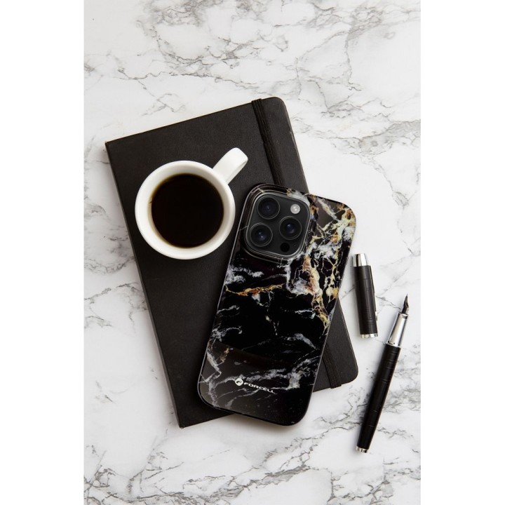 Case for iPhone 15 Forcell F-Protect Mirage compatible with MagSafe Military Drop-Test black marble