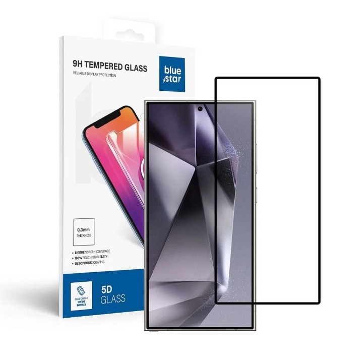 Tempered glass 5D for Samsung S25 ULTRA (full glue / case friendly / reader remains functional) Blue Star black