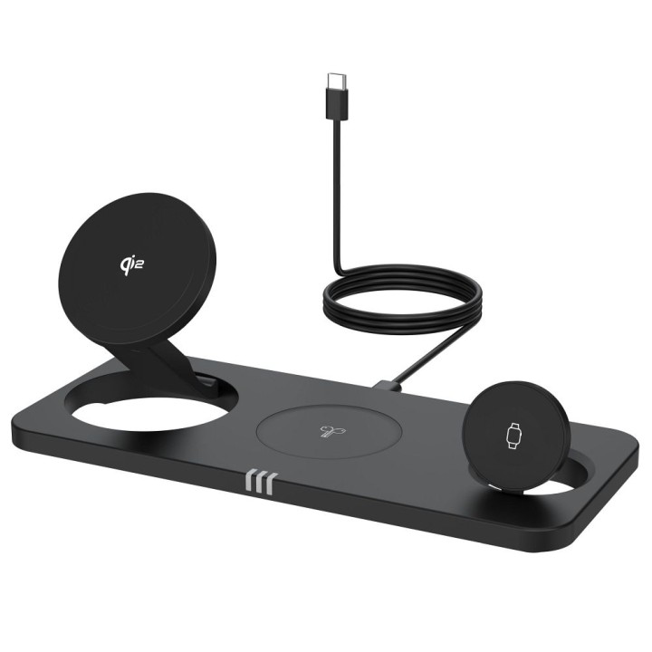 Беспроводное зарядное устройство Forcell F-Energy 3 в 1 MagNetix USB C Qi2 20,5W совместимое с MagSafe черное 0INT