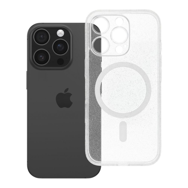 Case for iPhone 16 PRO Clear Mag Cover - Glitter (Str / Camera Protection) compatible with MagSafe transparent with glitter