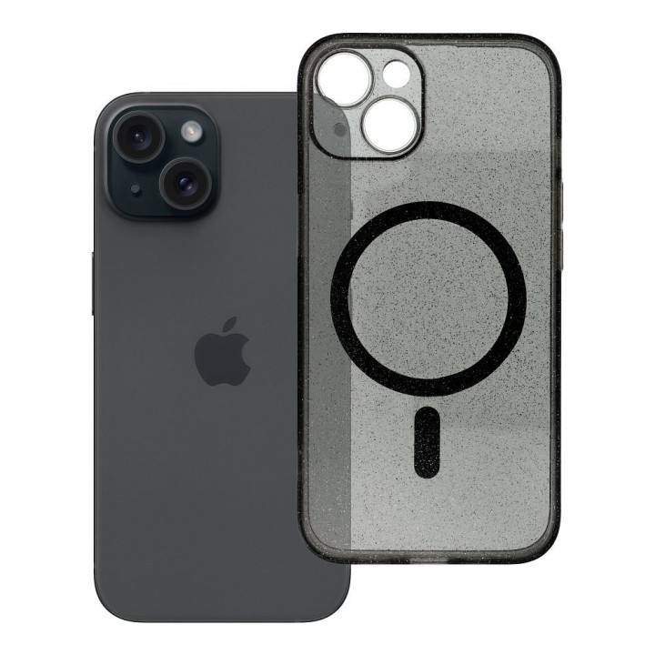 Case for iPhone 14 Clear Mag Cover - Glitter (Str / Camera Protection) compatible with MagSafe black with glitter