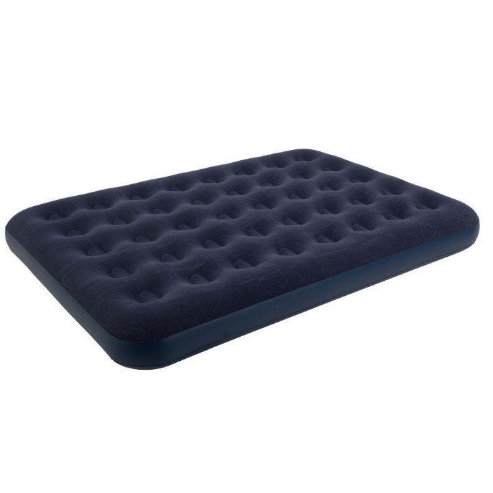Inflatable double camping mattress with velour finish + pump 67002 blue
