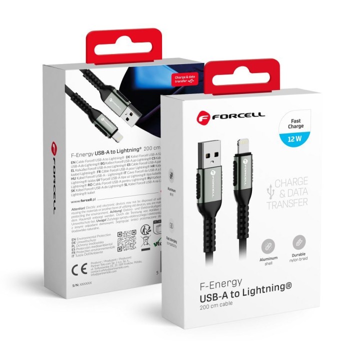 Кабель USB A для Lightning Forcell F-Energy 2,4A 12W Cafule 2 m C257 чорний