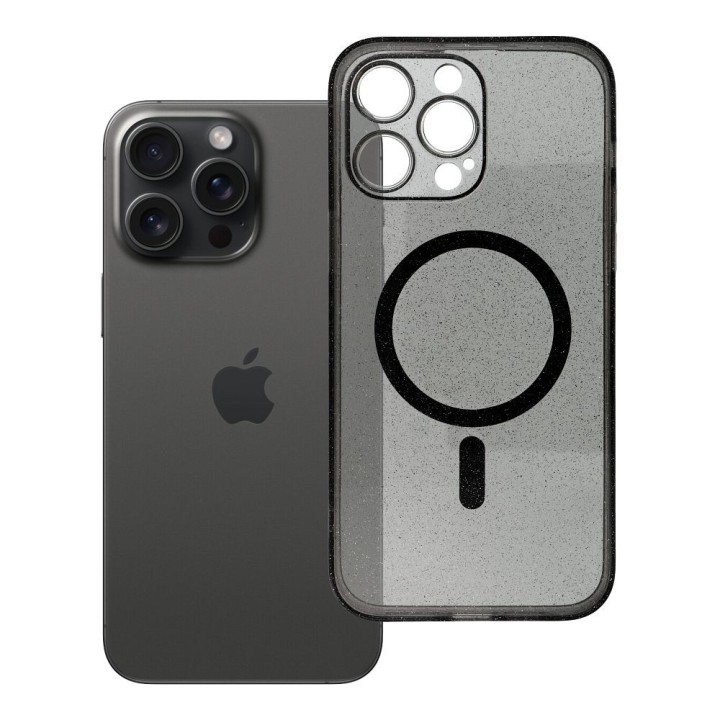 Case for iPhone 14 PRO MAX Clear Mag Cover - Glitter (Str / Camera Protection) compatible with MagSafe black with glitter