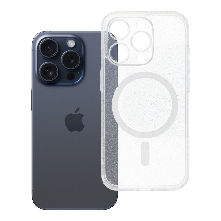 Case for iPhone 15 PRO Clear Mag Cover - Glitter (Str / Camera Protection) compatible with MagSafe transparent with glitter