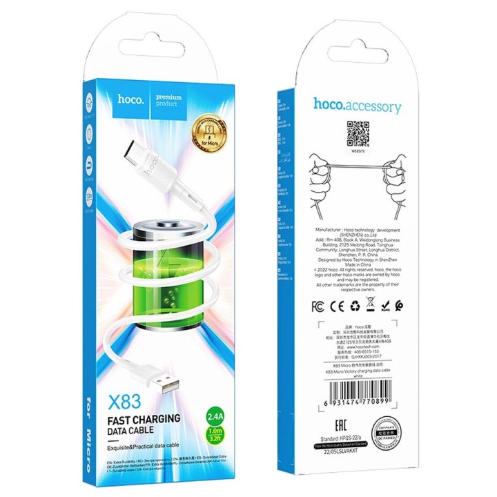 Kabel USB A do Micro USB Hoco 2,4A 1 m X83 biały