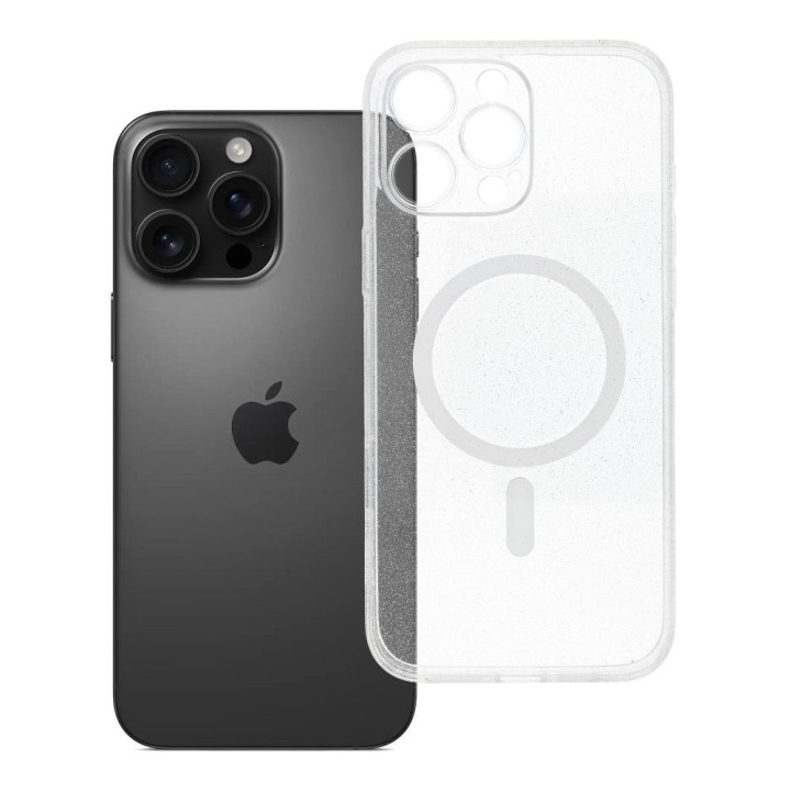 Case for iPhone 16 PRO MAX Clear Mag Cover - Glitter (Str / Camera Protection) compatible with MagSafe transparent with glitter