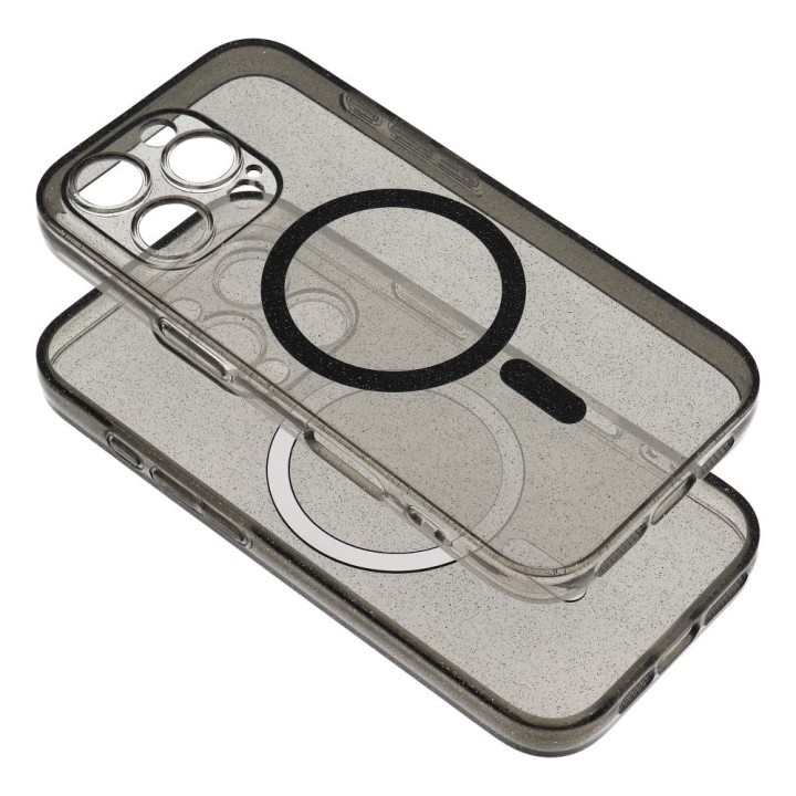 Case for iPhone 14 PRO MAX Clear Mag Cover - Glitter (Str / Camera Protection) compatible with MagSafe black with glitter