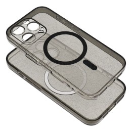 Case for iPhone 15 Clear Mag Cover - Glitter (Str / Camera Protection) MagSafe compatible black glitter