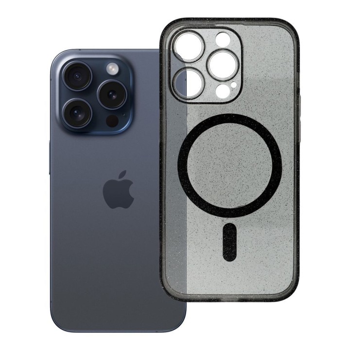Чохол для iPhone 14 PRO Clear Mag Cover - Glitter (Str / Camera Protection) сумісний із MagSafe чорний з блискітками