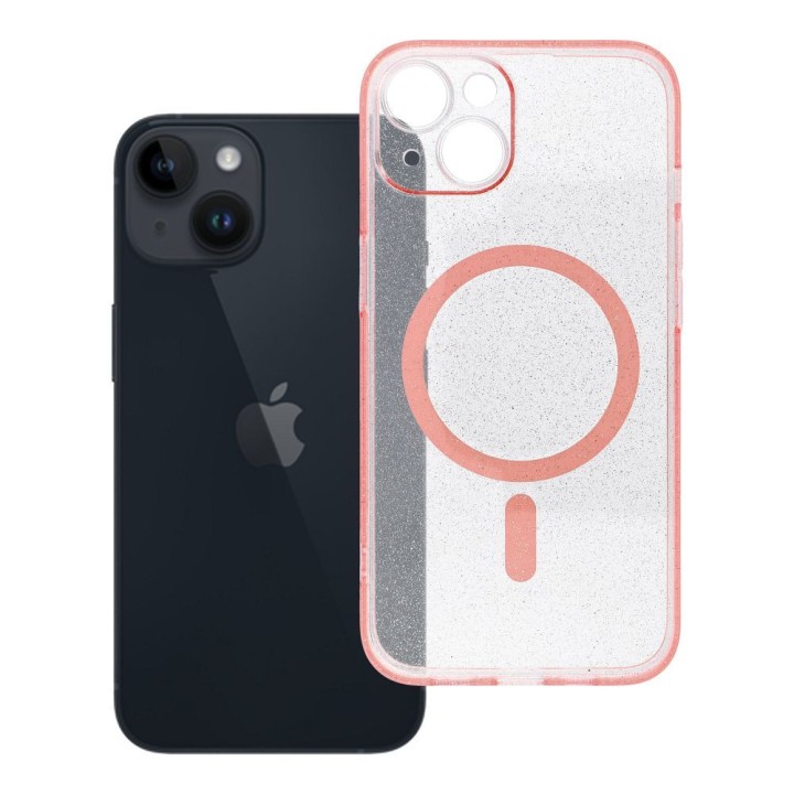 Чехол для iPhone 14 Clear Mag Cover - Glitter (Str / Camera Protection) совместимый с MagSafe розовый с блестками