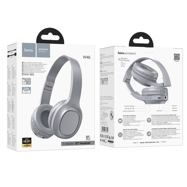 Wireless headphones on-ear Hoco W46 light grey