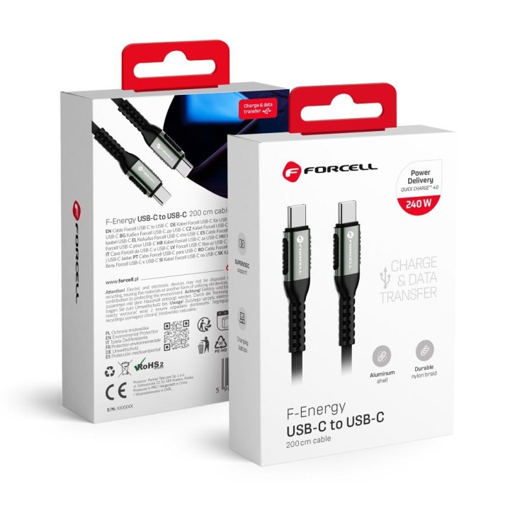 Кабель USB C — USB C Forcell F-Energy QC4.0 PD 5A 240W Cafule 2 m C263 чорний