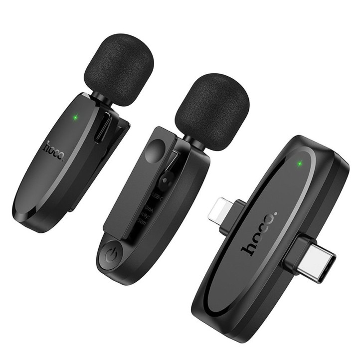 Петличний мікрофон бездротовий Lightning / USB C Hoco 2 шт. L15 чорний