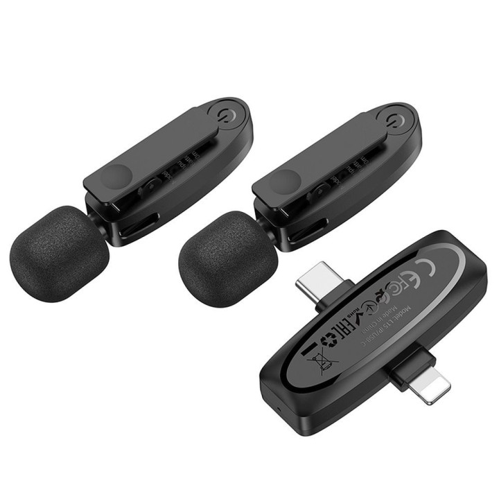 Петличний мікрофон бездротовий Lightning / USB C Hoco 2 шт. L15 чорний