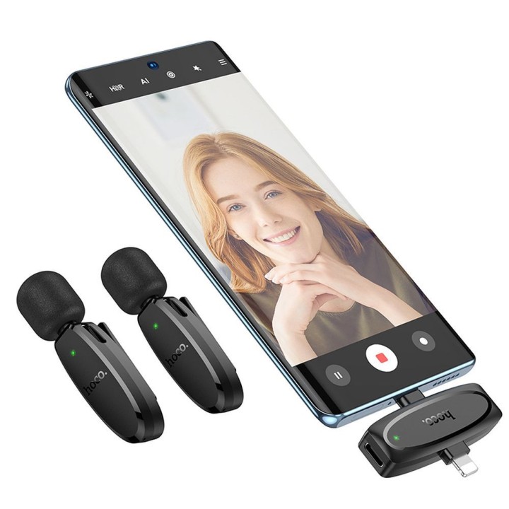 Бездротовий петличний мікрофон Lightning / USB C Hoco 2 шт L15 чорний