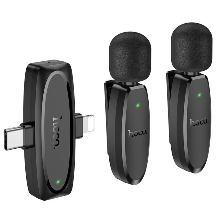 Бездротовий петличний мікрофон Lightning / USB C Hoco 2 шт L15 чорний
