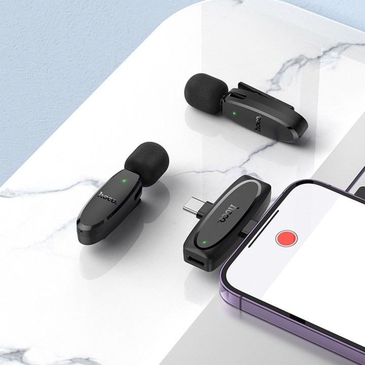 Беспроводной петличный микрофон Lightning / USB C Hoco 2 шт L15 черный