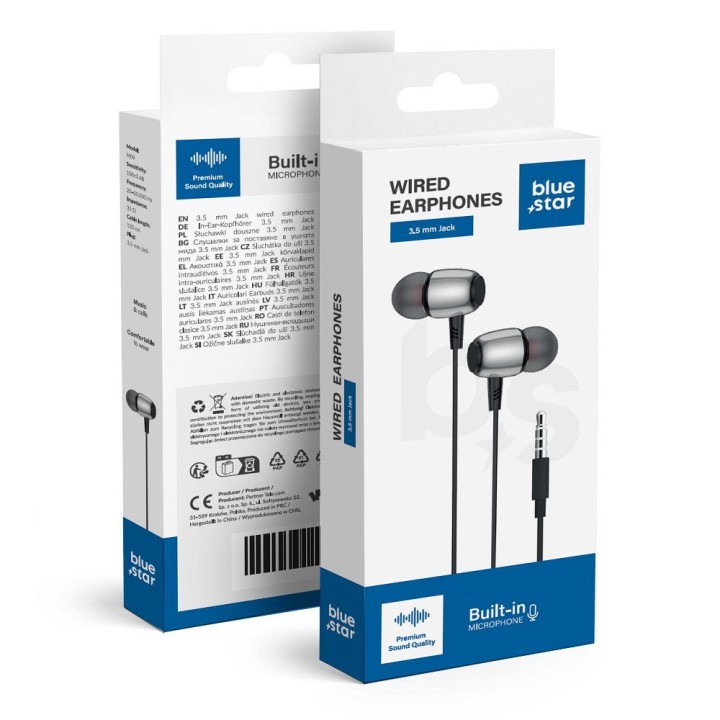 Наушники проводные вкладыши Jack 3,5 mm Blue Star M09 1,2 m черные