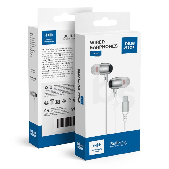 Wired in-ear headphones USB C (DAC) Blue Star M09C 1,2 m white