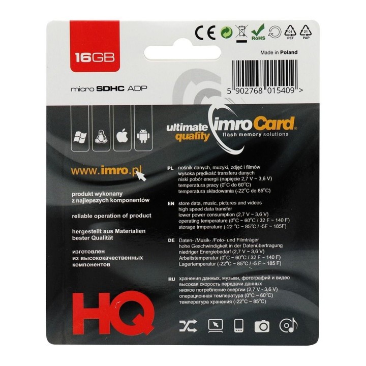 IMRO karta pamięci microSD 16GB z adapterem SD