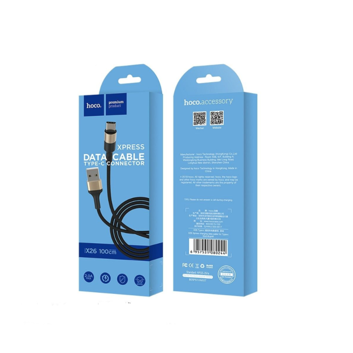Кабель USB-A – USB-C Hoco 2A 1 m X26 чорно золотий