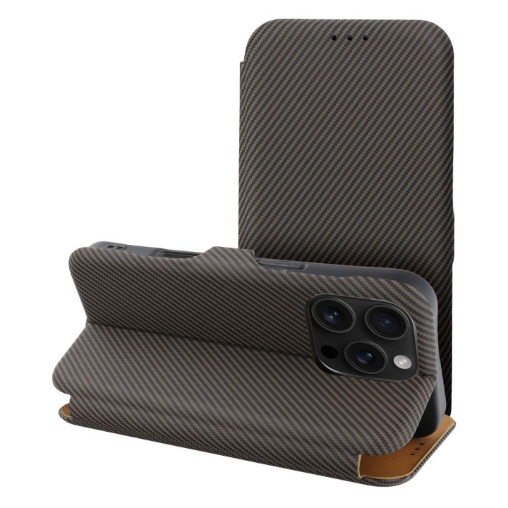 Etui z klapką na iPhone 16 PLUS Folio Side Magnet brązowe
