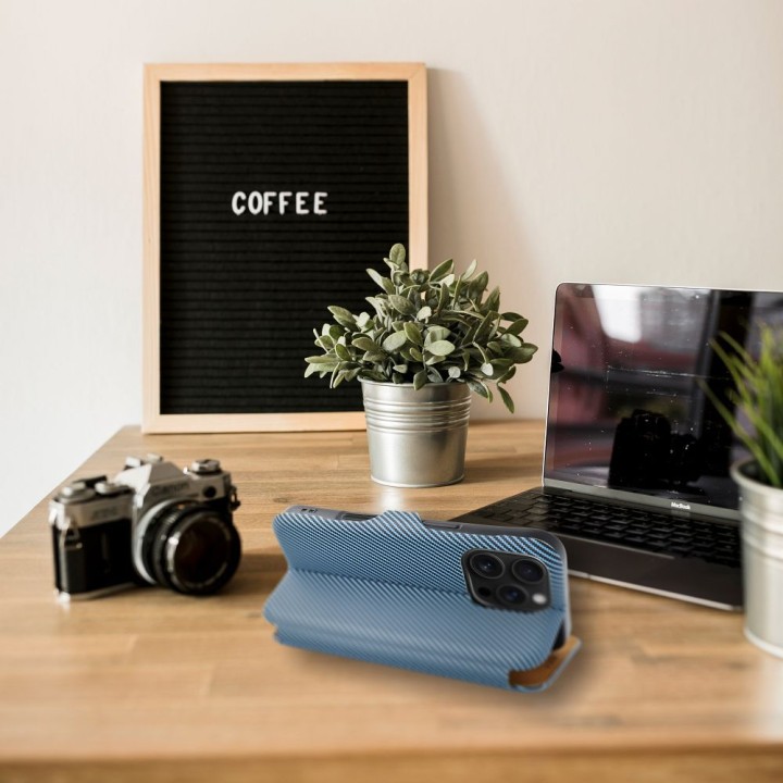 Etui z klapką na iPhone 16 PLUS Folio Side Magnet niebieskie