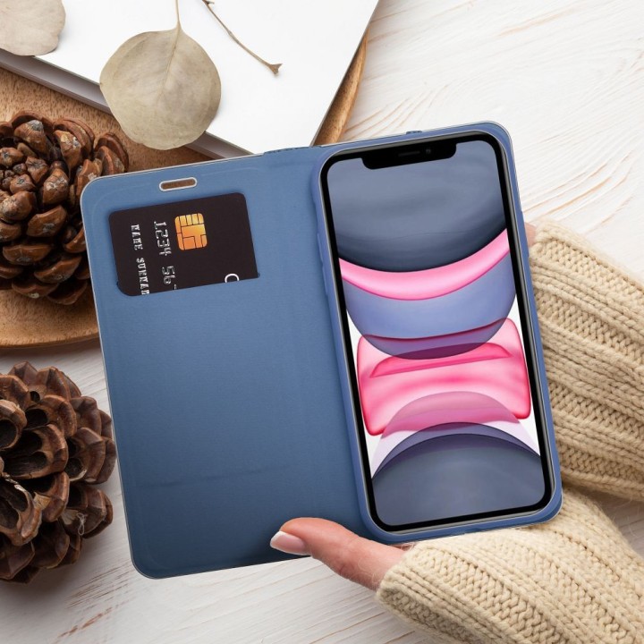 Чехол LUNA Book Carbon для IPHONE 14 Plus синий