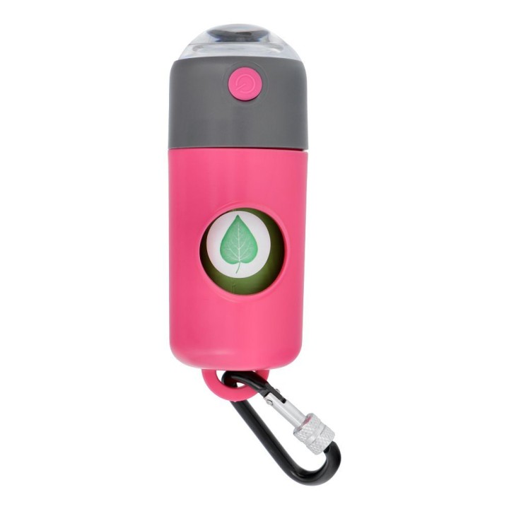 Dog waste bag dispenser with carabiner and flashlight LLFG24033 pink