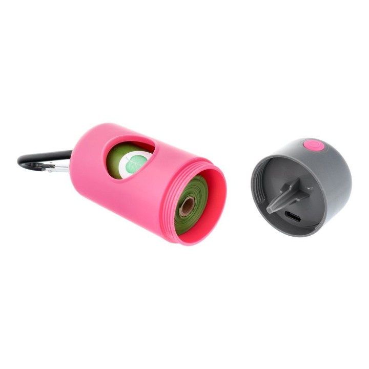 Dog waste bag dispenser with carabiner and flashlight LLFG24033 pink