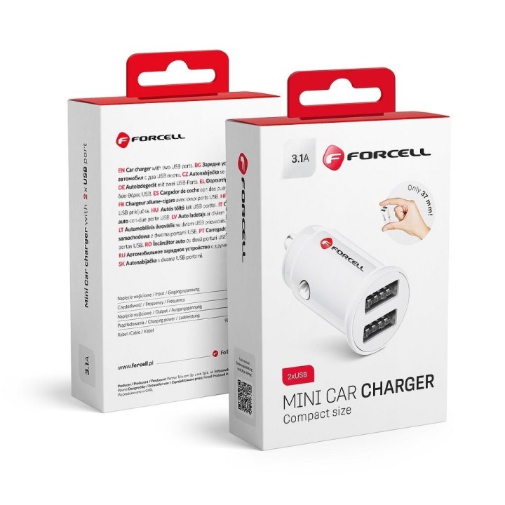FORCELL автомобильное зарядное устройство Mini 2xUSB 3,1A белое CC-SJ02