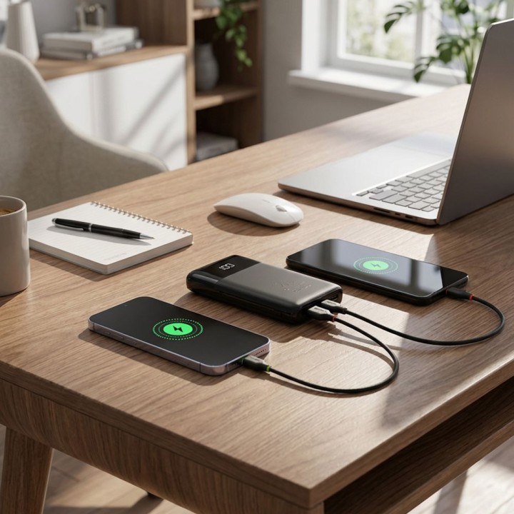 Повербанк Forcell F-Energy Multicharge F10K6 QC PD3.0 3A 22,5W 10000 mAh з вбудованими кабелями USB C і Lightning чорний