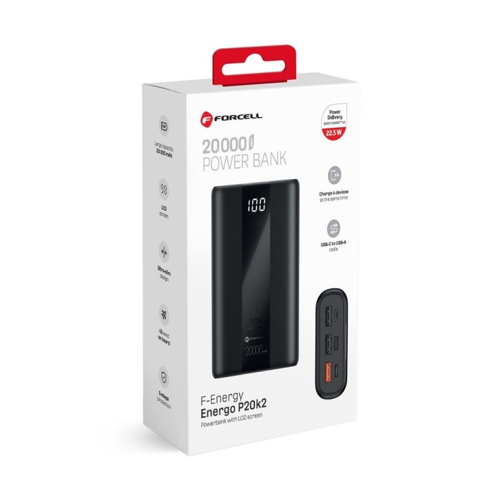 Power bank Forcell F-Energy Energo P20K2 QC3.0 PD 3A 22,5W 20000 mAh black 0INT