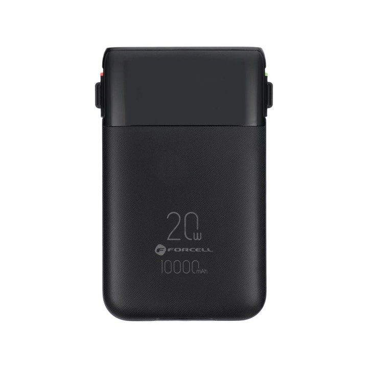 Повербанк Forcell F-Energy Multicharge F10K6 QC PD3.0 3A 22,5W 10000 mAh з вбудованими кабелями USB C і Lightning чорний
