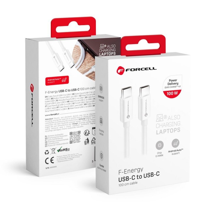 Кабель USB-C – USB-C Forcell F-Energy QC4.0 PD 5A 100W 1 m C339 білий