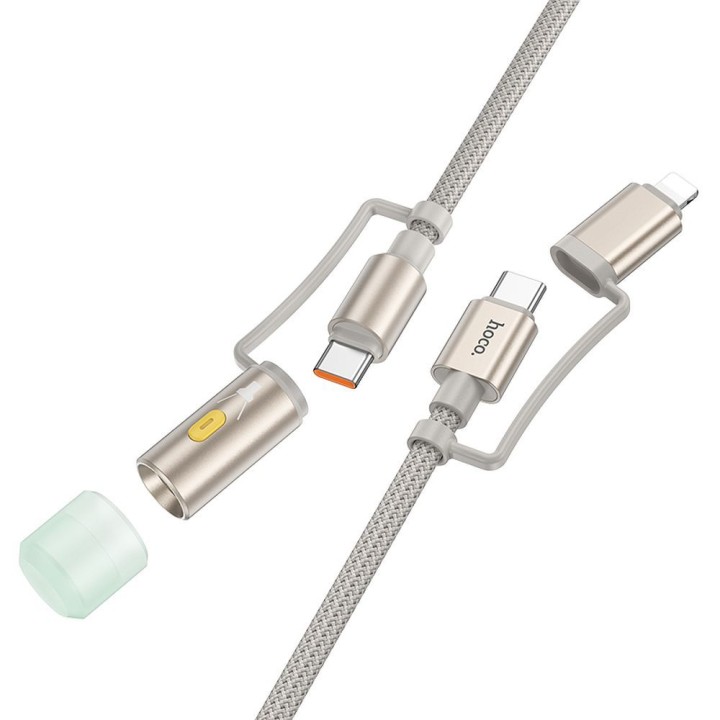Кабель All-in-one USB C / Lightning — USB C / LED Light Hoco PD 3A 60W 1,2 m U138 серый