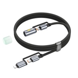 Кабель All-in-one USB C / Lightning для USB C / LED Light Hoco PD 3A 60W 1,2 m U138 чорний