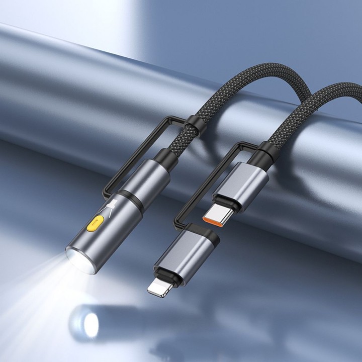 Кабель All-in-one USB C / Lightning — USB C / LED Light Hoco PD 3A 60W 1,2 m U138 чорний