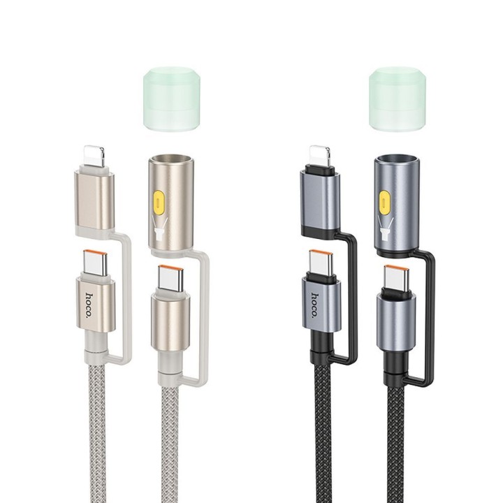 Кабель All-in-one USB C / Lightning — USB C / LED Light Hoco PD 3A 60W 1,2 m U138 чорний